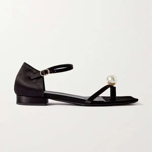 Toteme Pearl Embellished Black Satin Sandals 40